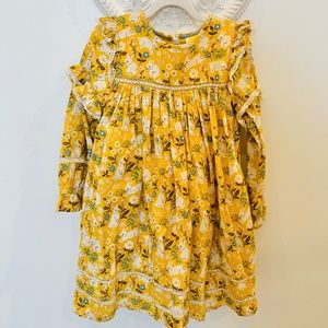 Mini Boden Printed Woven Dress Honeycomb Yellow Bunnies Easter dress 6-7 years